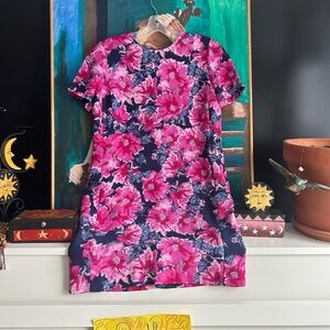 Babaton Pink and Navy Floral Mini Dress Size 6